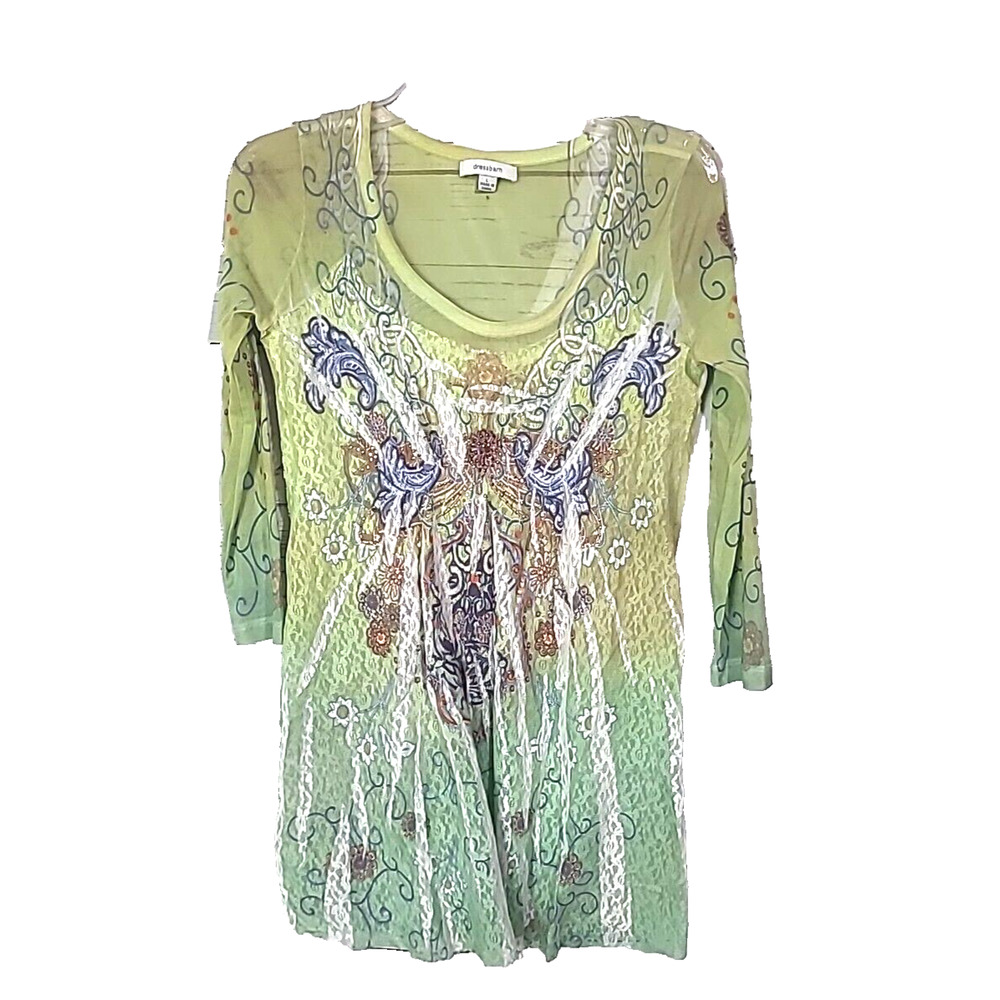 Dressbarn Long Sleeve Lace Fairycore Fairy Art to Wear Multi Color Top Womans Lg